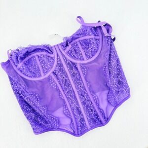 Dealmore Corset Top Womens Small Purple Lace Mesh Bustier Lingerie Boned Goth